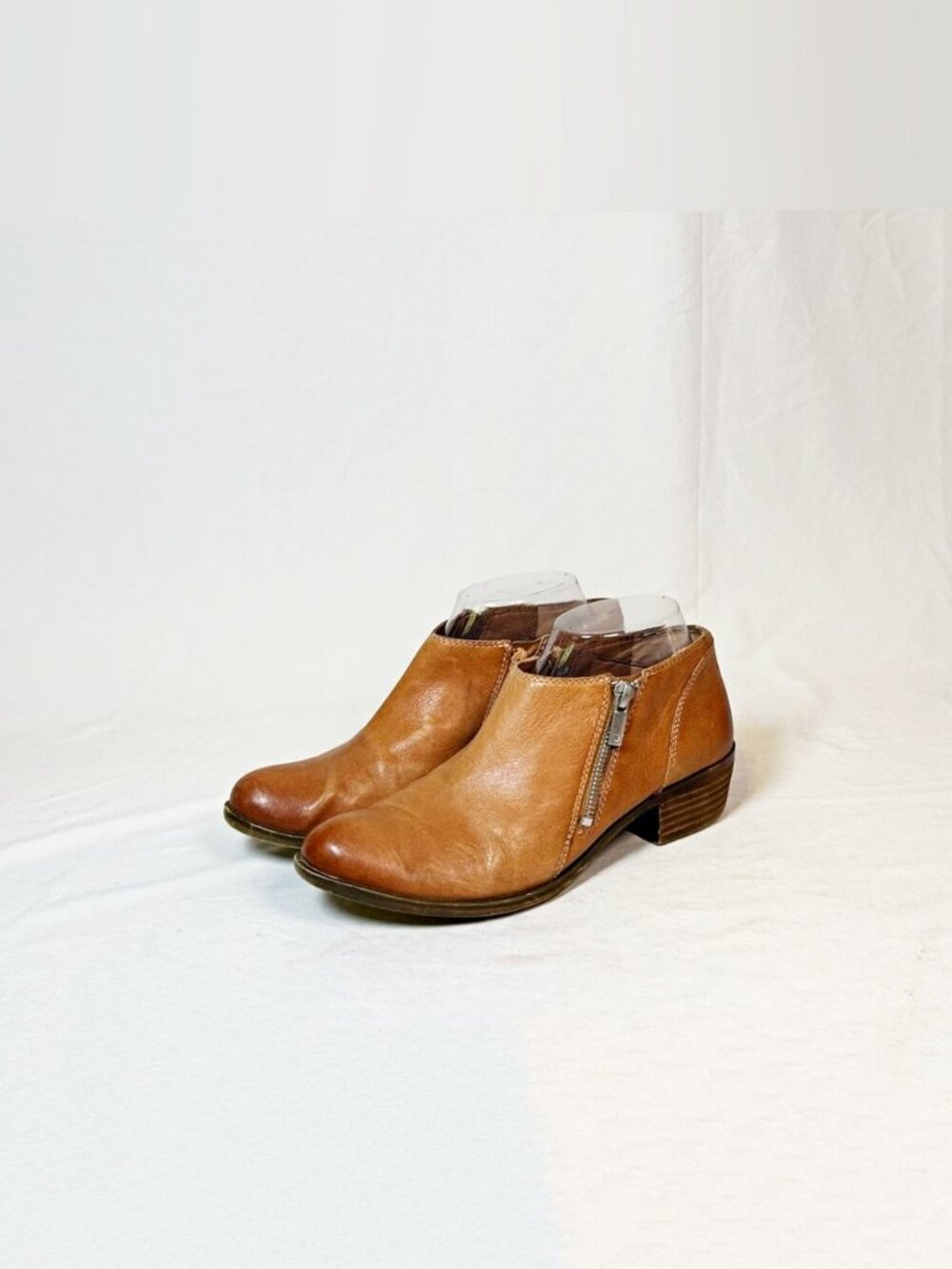 Lucky Brand Womens Banda English Tan Double Zip Ankle Booties Shooties~7.5~